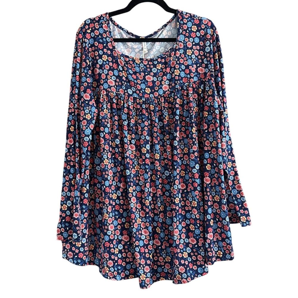 PEVRL Women's Plus Size Long Sleeve Floral Blouse Blue/Pink/Orange Size 3XL, New